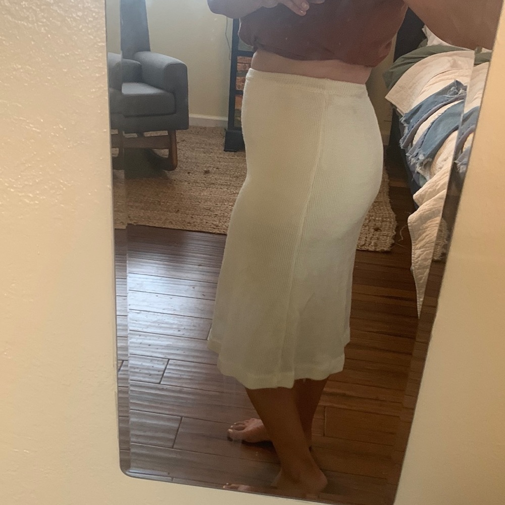 Vintage High Waist cream sweater pencil skirt with sateen lining